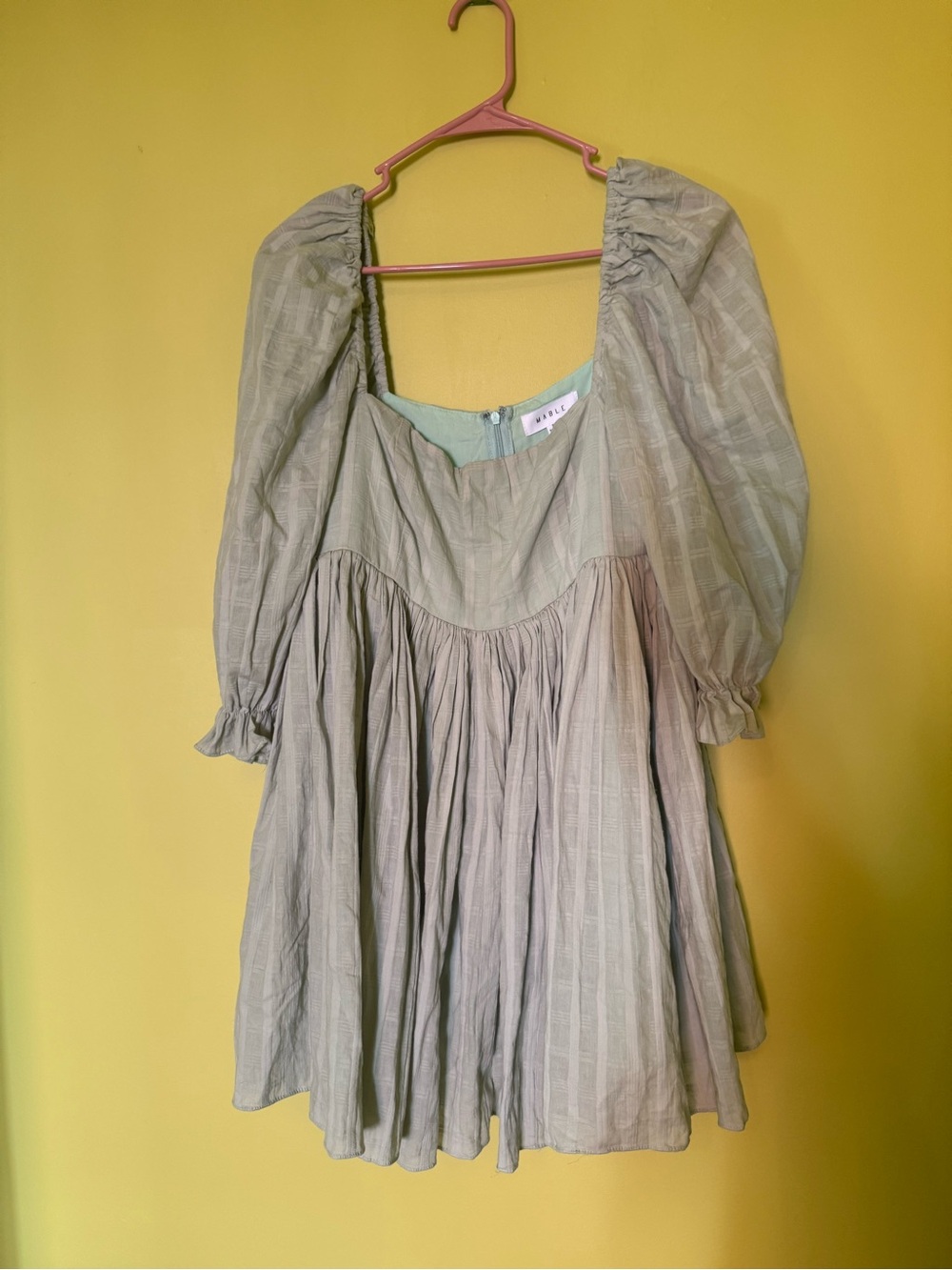 Mable Puff Sleeve Sage Mini Babydoll Peasant Dress